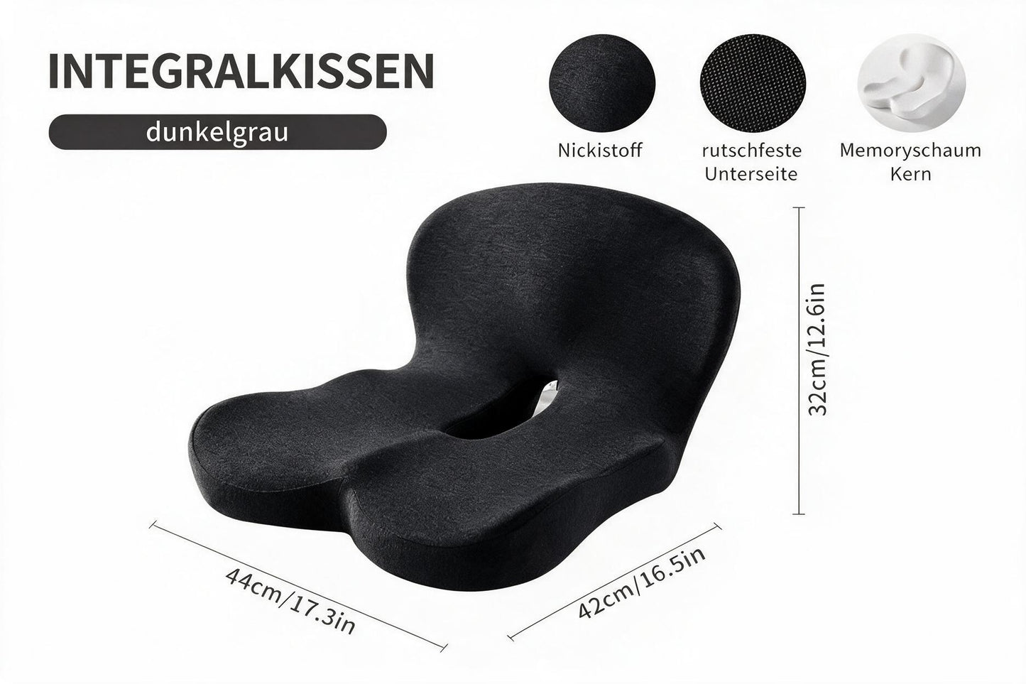 Snoovia Ergonomisches Sitzkissen – Memory Foam mit Steißbein-Entlastung