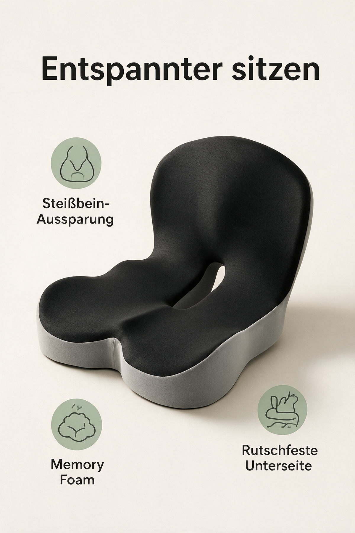 Snoovia Ergonomisches Sitzkissen – Memory Foam mit Steißbein-Entlastung